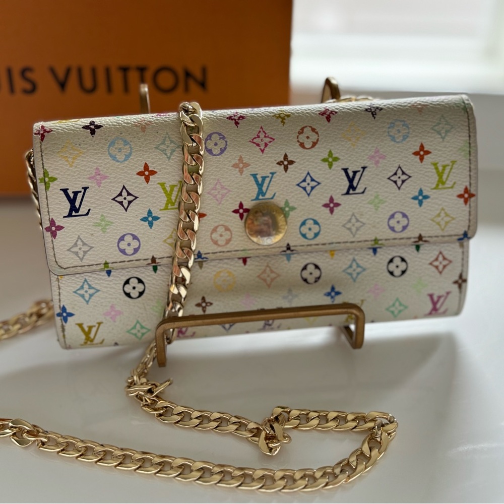 Louis Vuitton Monogram Multicolor Murakami Sarah Wallet with 2 Unbranded Chains